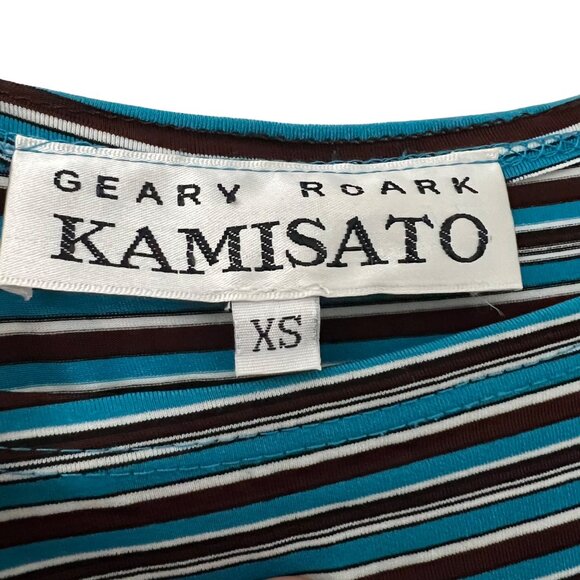 VTG Geary Roark Kamisato Blue Brown Striped Short Sleeve Midi Dress Womens XS - Picture 4 of 8